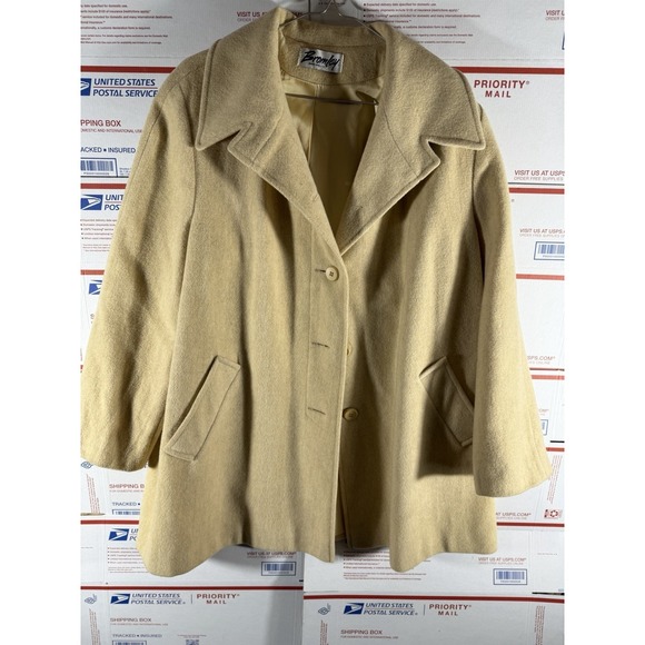 Jackets & Blazers - Vintage 80s BROMLEY 100% Wool Made In USA Long TRENCH Coat‎ Cream Size XL/2X